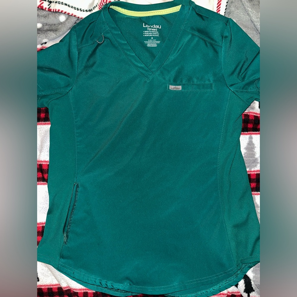 Landau Hunter Green V-Neck Scrub Top